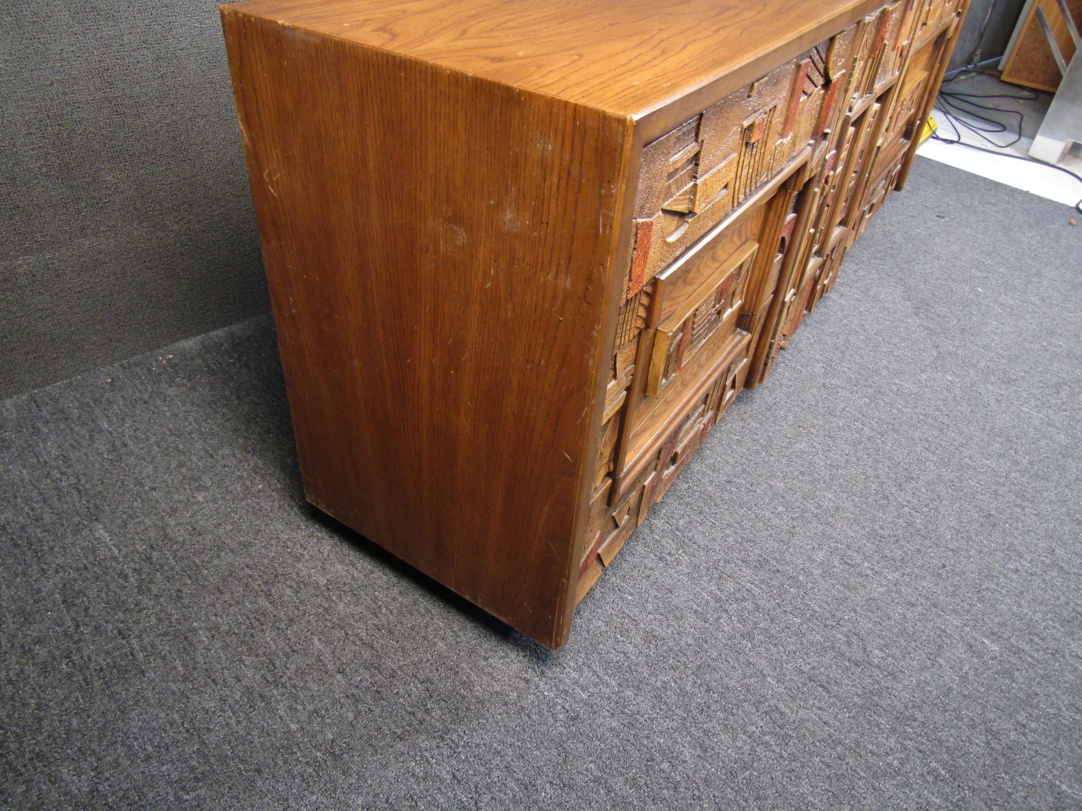 Vintage Brutalist Wooden Server by Lane Furniture 4