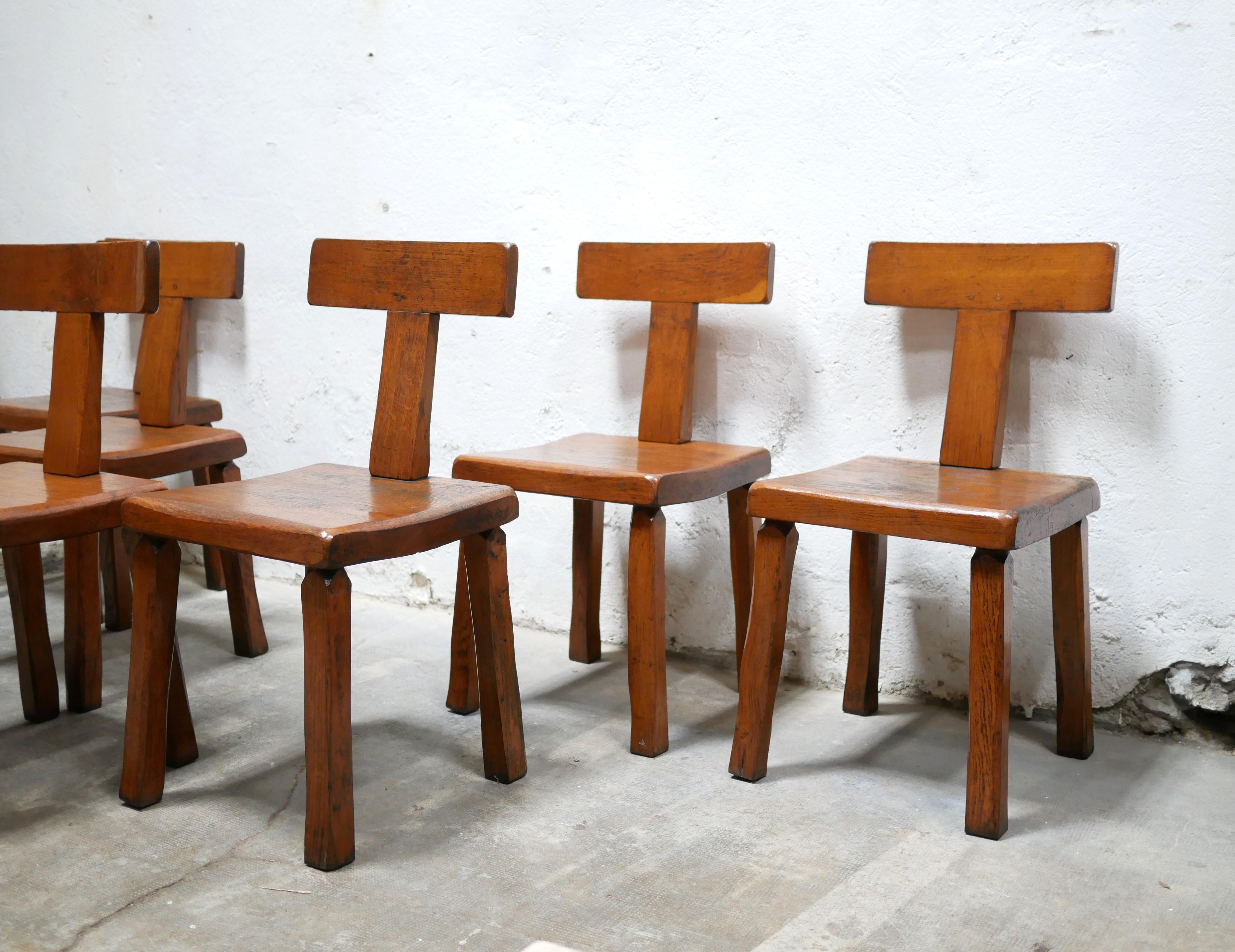 Vintage brutalist wooden T chair For Sale 8