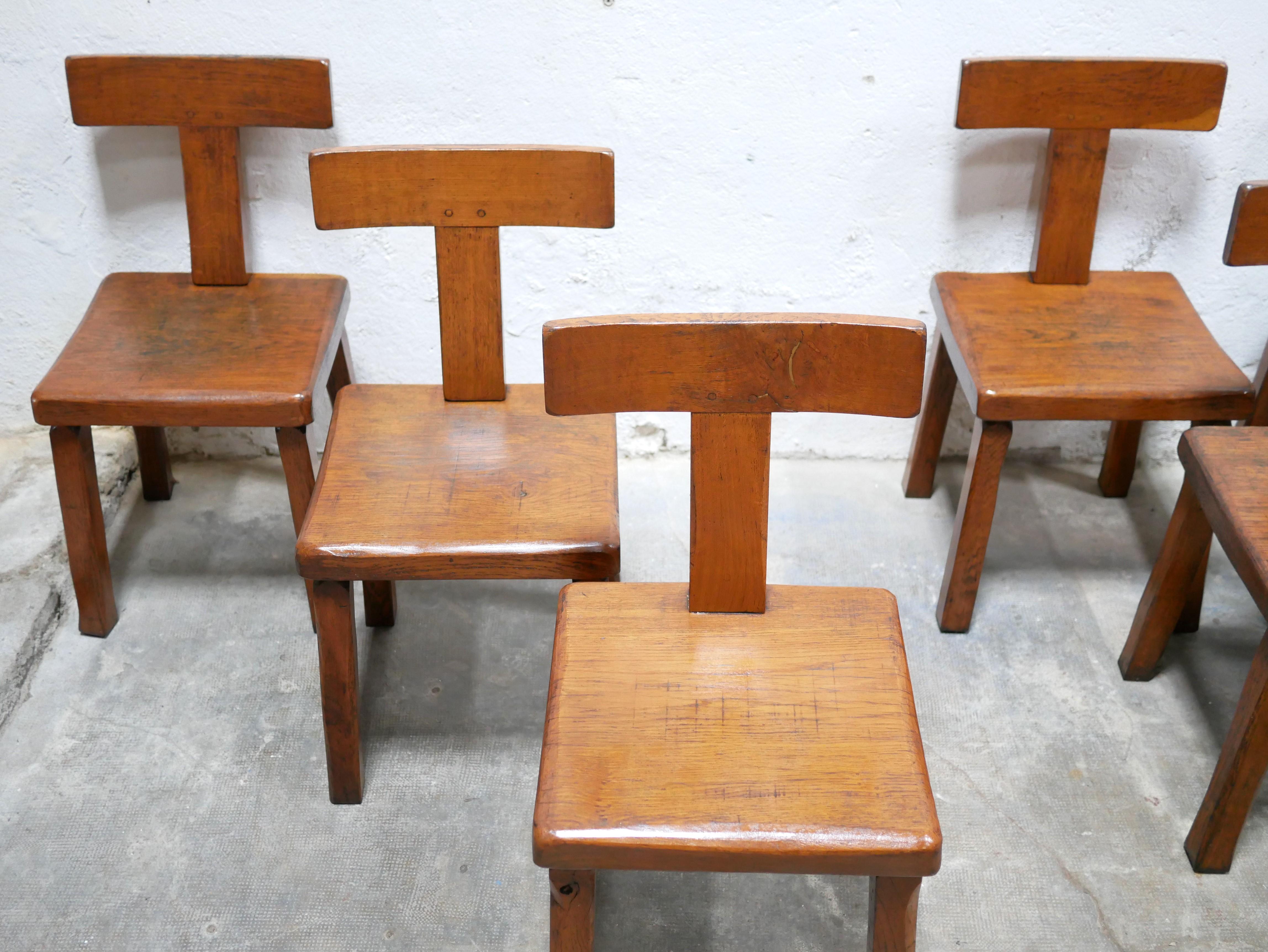 Vintage brutalist wooden T chair For Sale 1