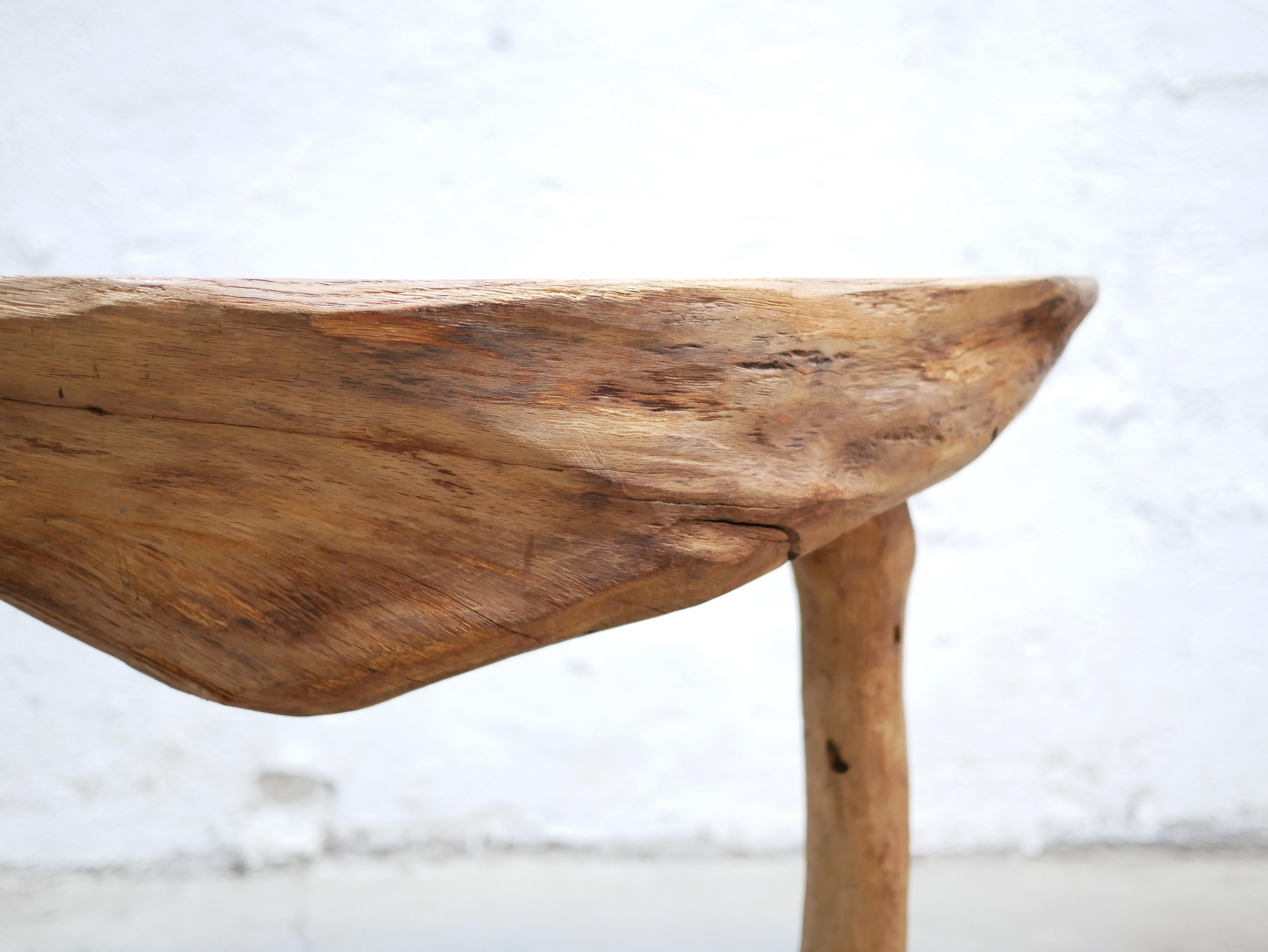 Vintage brutalist wooden tripod side table For Sale 6