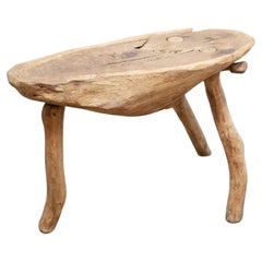 Vintage brutalist wooden tripod side table