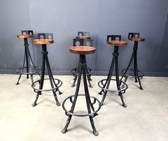 Vintage brutalist wrought iron bar stools, 1970s - set of 6