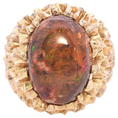 Vintage Brutalist Yellow Gold and 6.4ct Mexican Fire Opal Statement Ring