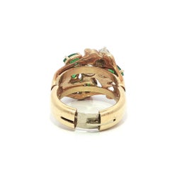 Vintage Brutalist Yellow Gold Emerald European Cut Diamond Fingermate Ring