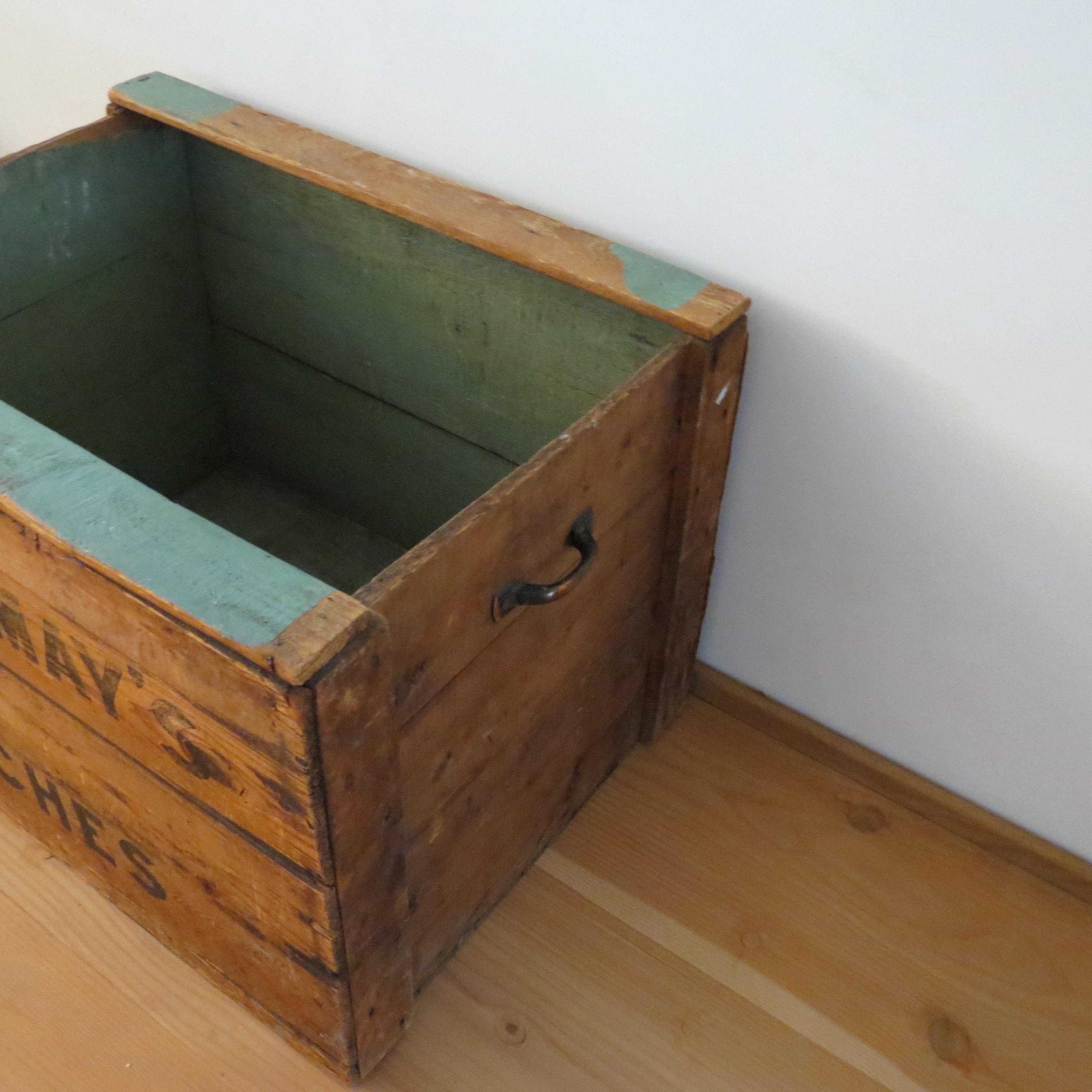 Vintage Bryant And May Matches Large Pine Wooden Industrial Storage Box, 1950s 1