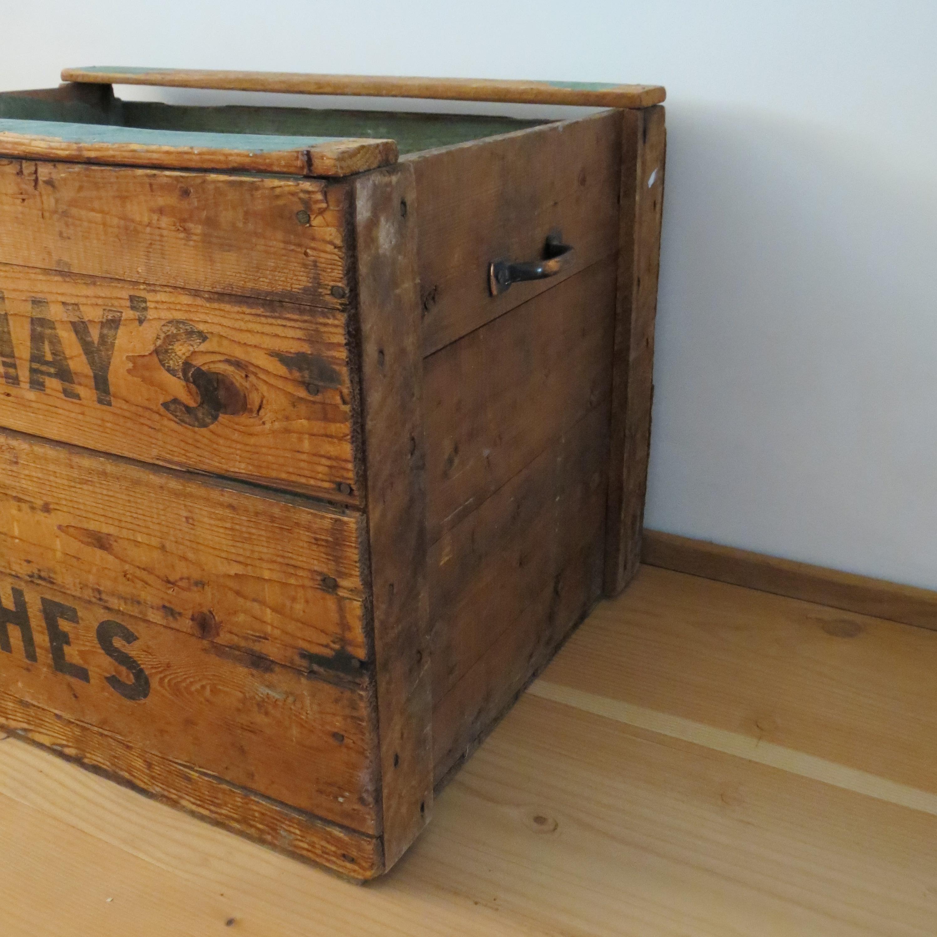 Vintage Bryant And May Matches Large Pine Wooden Industrial Storage Box, 1950s 2