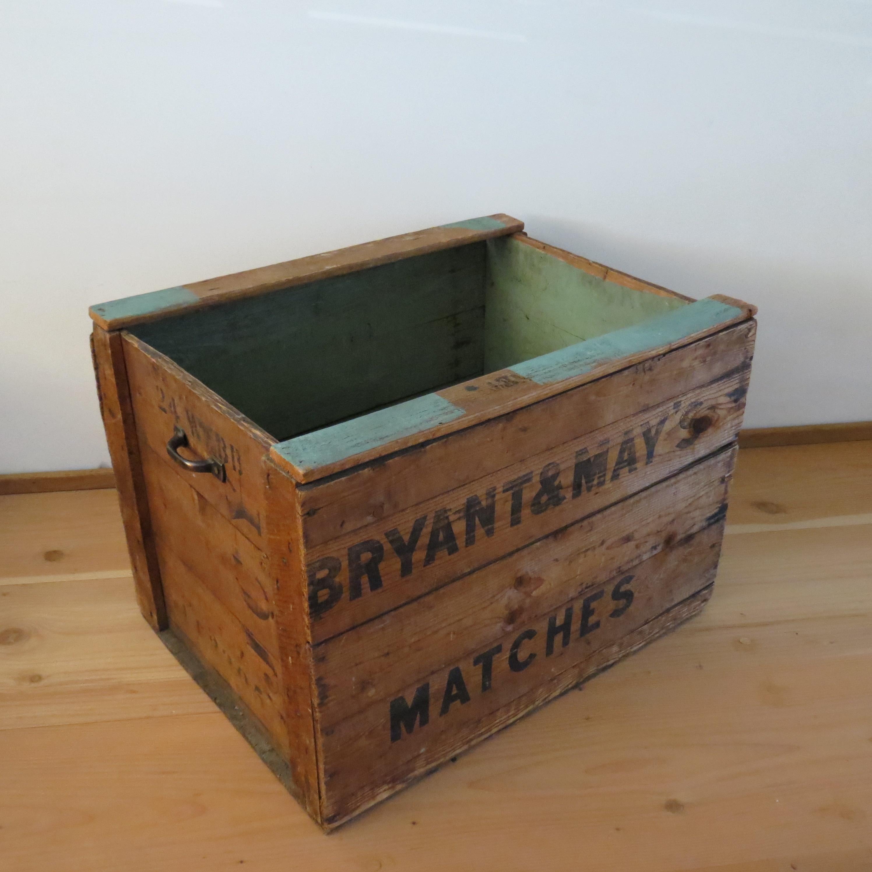 Vintage Bryant And May Matches Large Pine Wooden Industrial Storage Box, 1950s 3