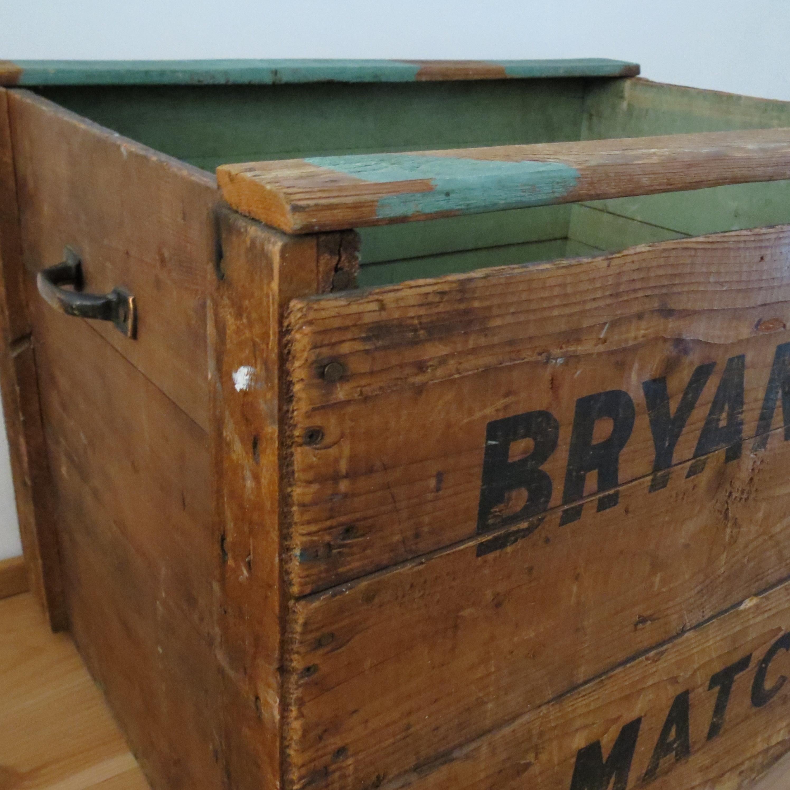 Vintage Bryant And May Matches Large Pine Wooden Industrial Storage Box, 1950s 7