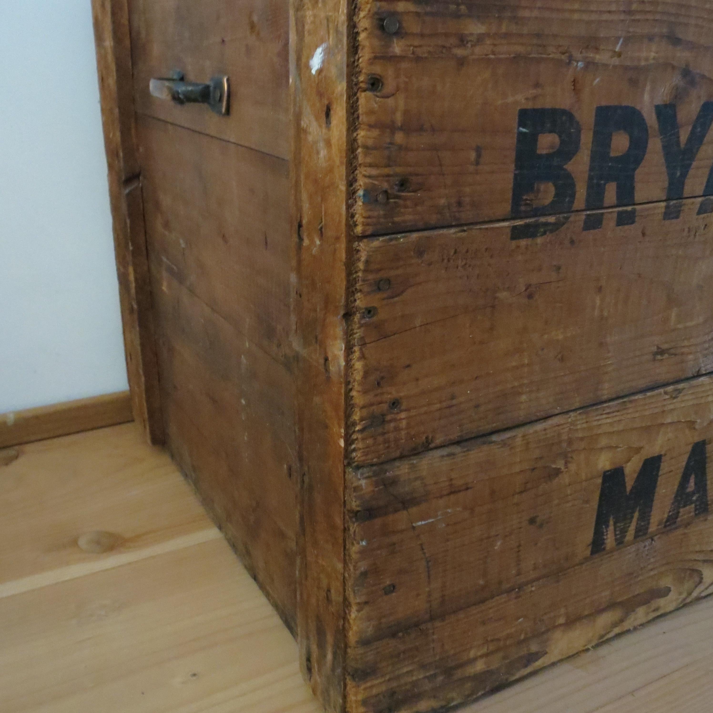 Vintage Bryant And May Matches Large Pine Wooden Industrial Storage Box, 1950s 8