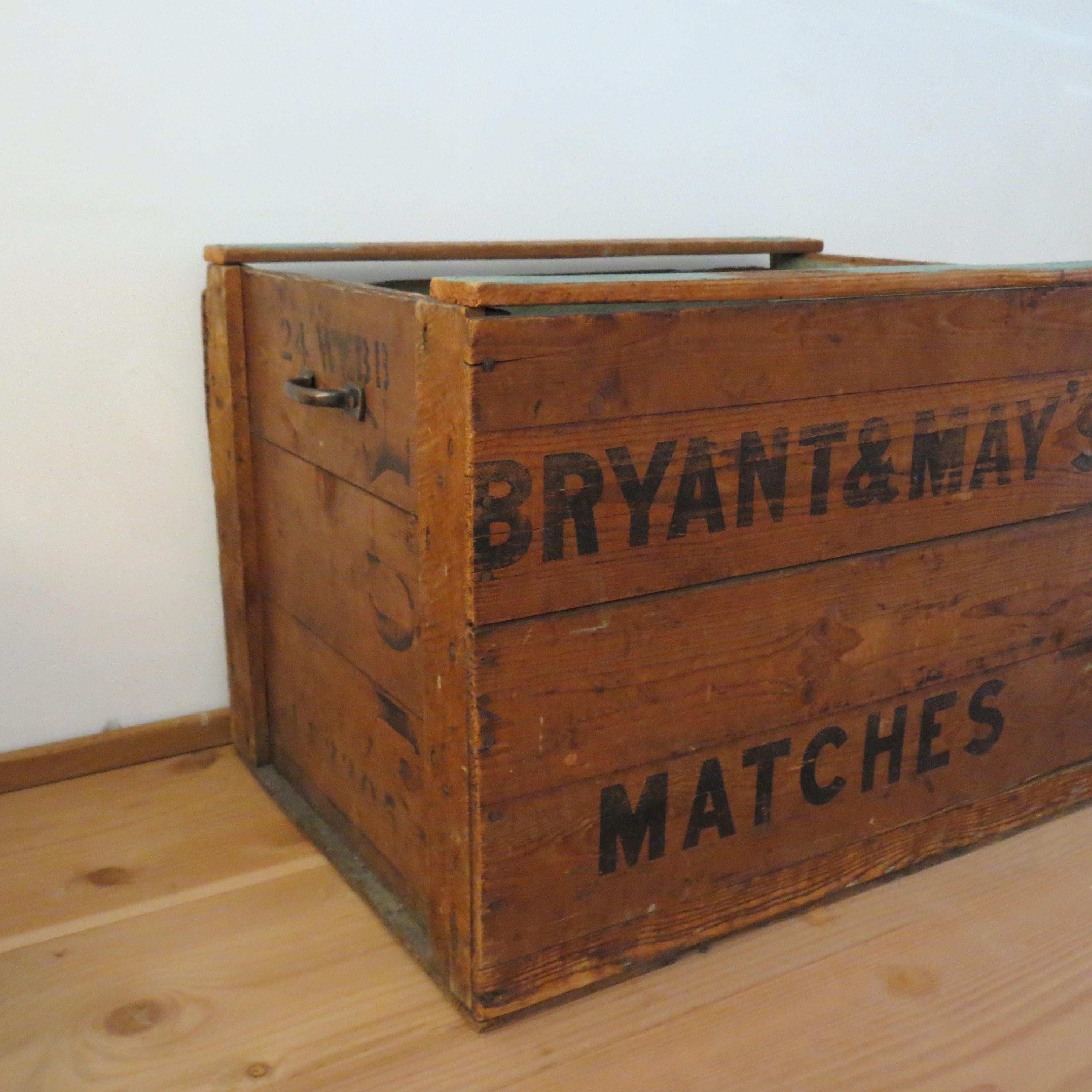 Vintage Bryant And May Matches Large Pine Wooden Industrial Storage Box, 1950s In Good Condition In Stow on the Wold, GB
