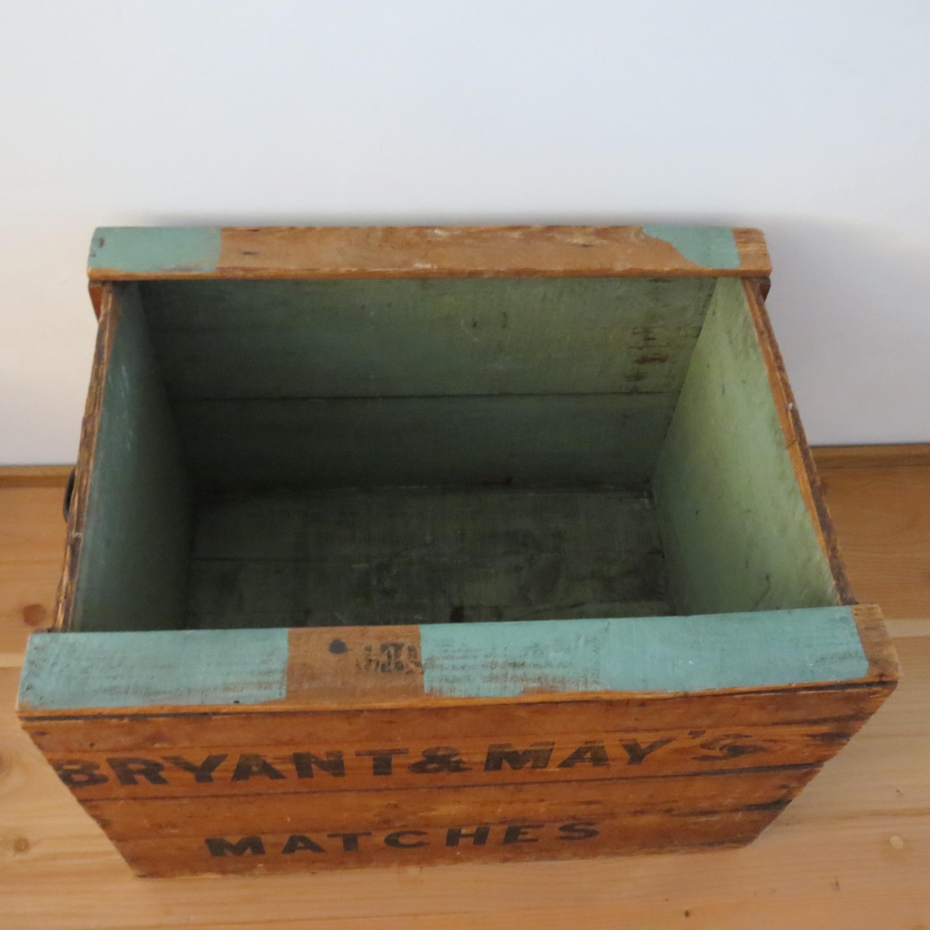 20th Century Vintage Bryant And May Matches Large Pine Wooden Industrial Storage Box, 1950s