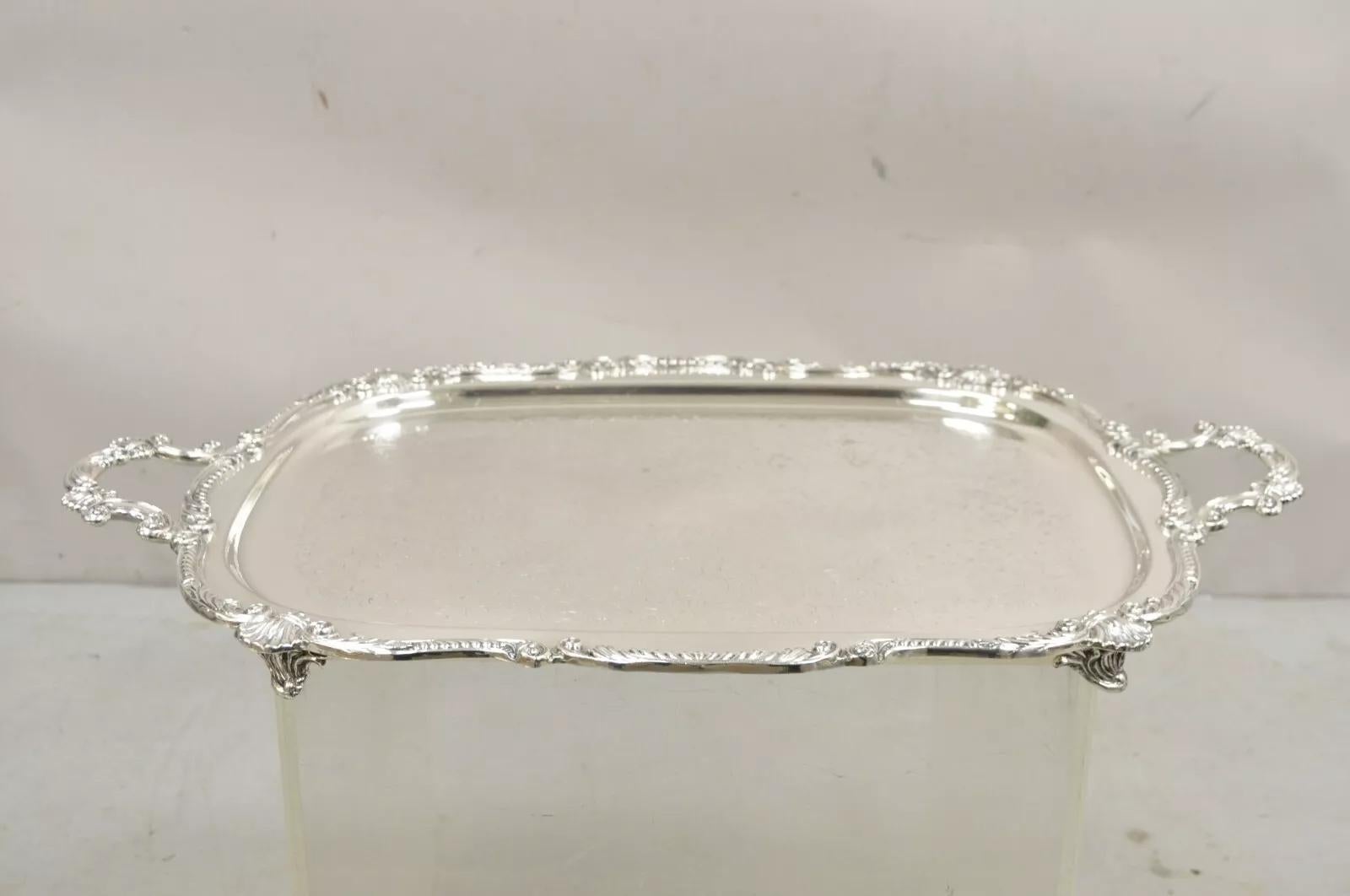 Plateau de service vintage de style victorien BSC en métal argenté gravé de fleurs en vente 4