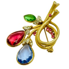 Vintage BSK signed gold glass designer brooch