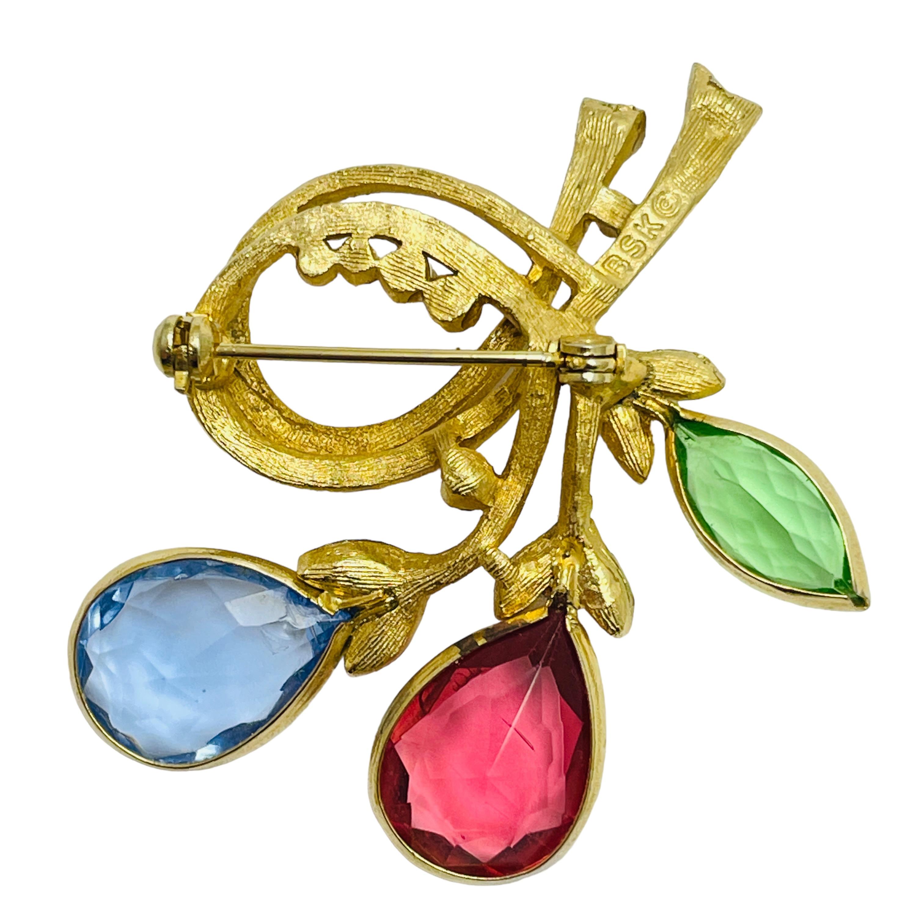 Designer-Brosche aus signiertem Goldglas von BSK, Vintage im Zustand „Gut“ im Angebot in Palos Hills, IL