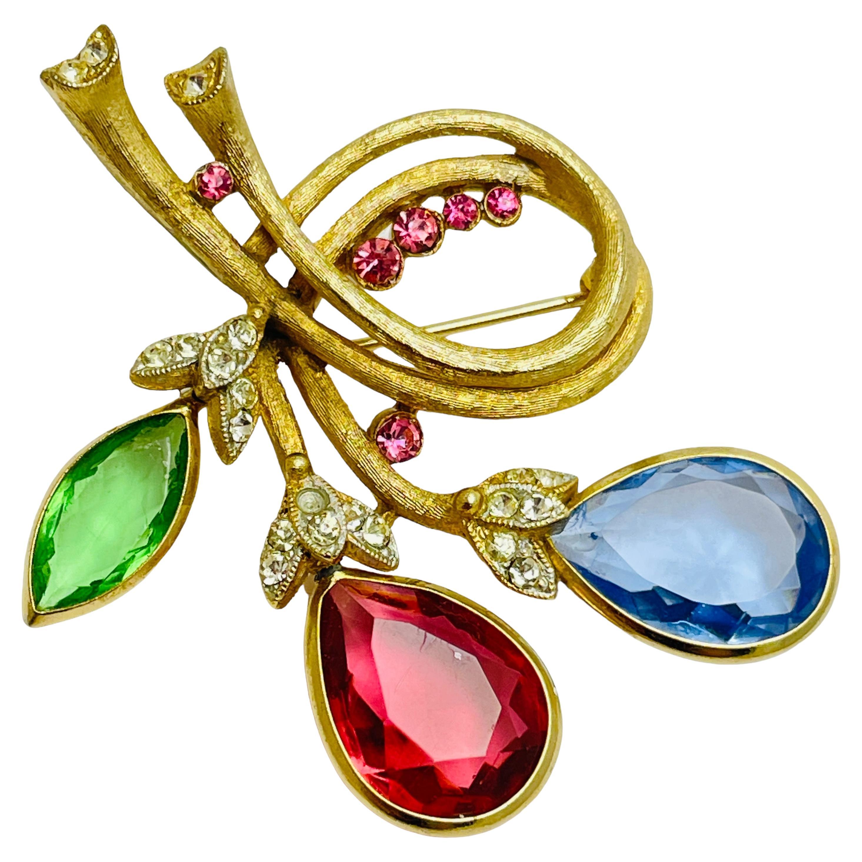 Vintage BSK signed gold glass designer brooch