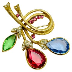 Vintage BSK signed gold glass designer brooch