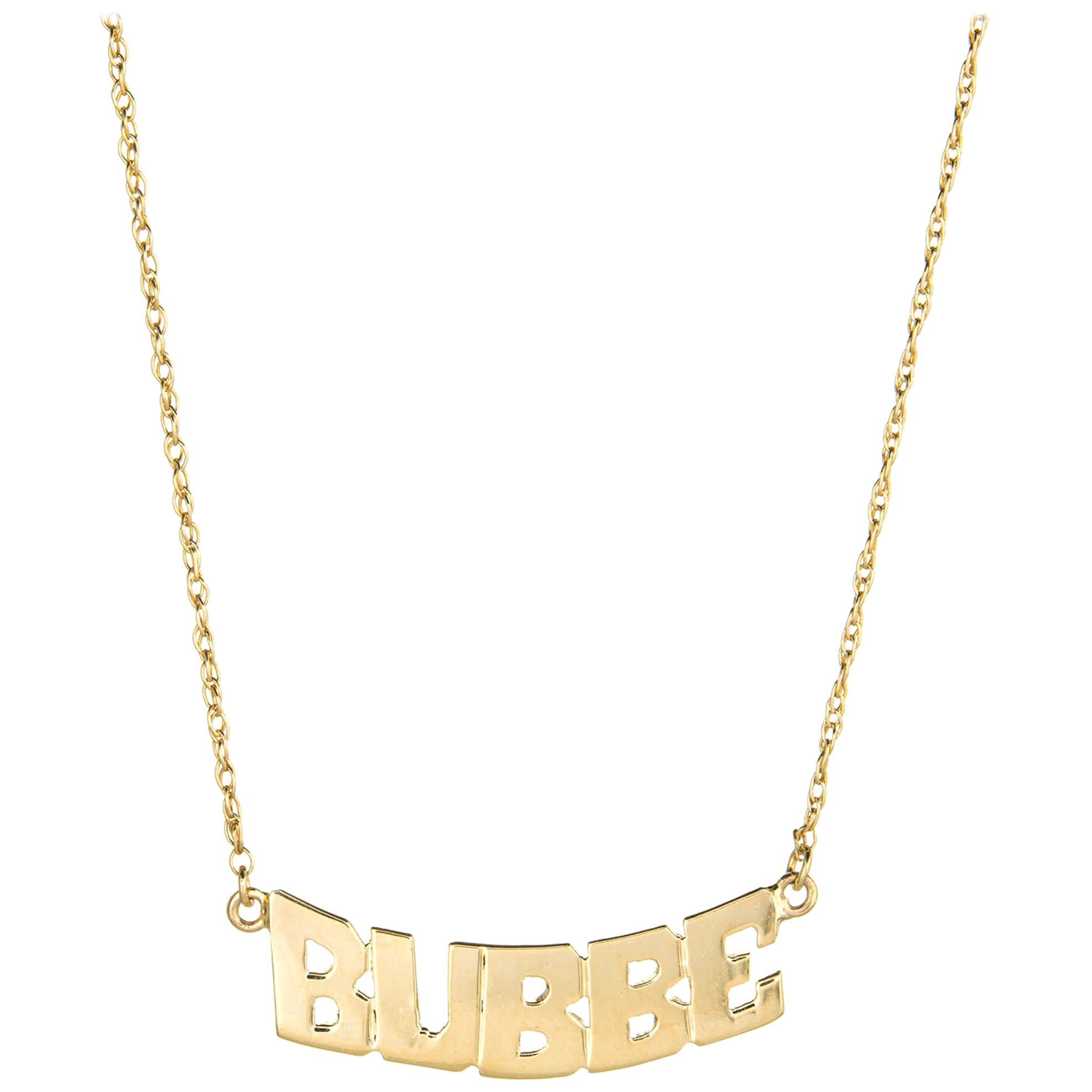 Vintage Bubbe Necklace 14 Karat Gold Grandmother Jewelry Jewish Name Plate