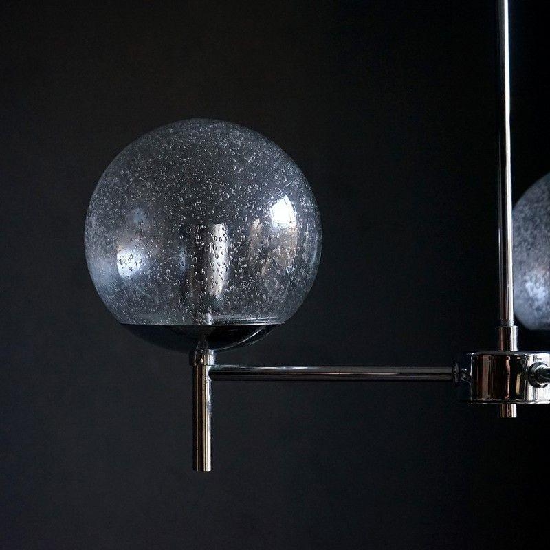 Late 20th Century Vintage Hand Blown Bubble Glass and Chrome Chandelier, 1970s Ceiling Light 