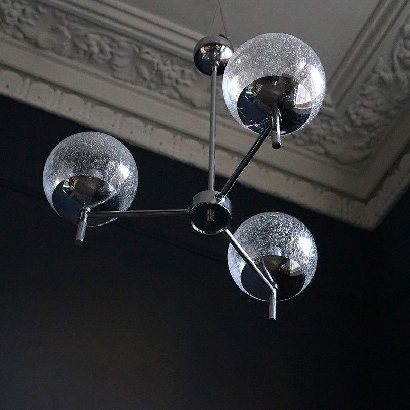 Vintage Hand Blown Bubble Glass and Chrome Chandelier, 1970s Ceiling Light  2