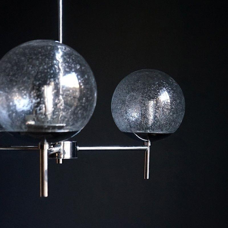 Vintage Hand Blown Bubble Glass and Chrome Chandelier, 1970s Ceiling Light  3