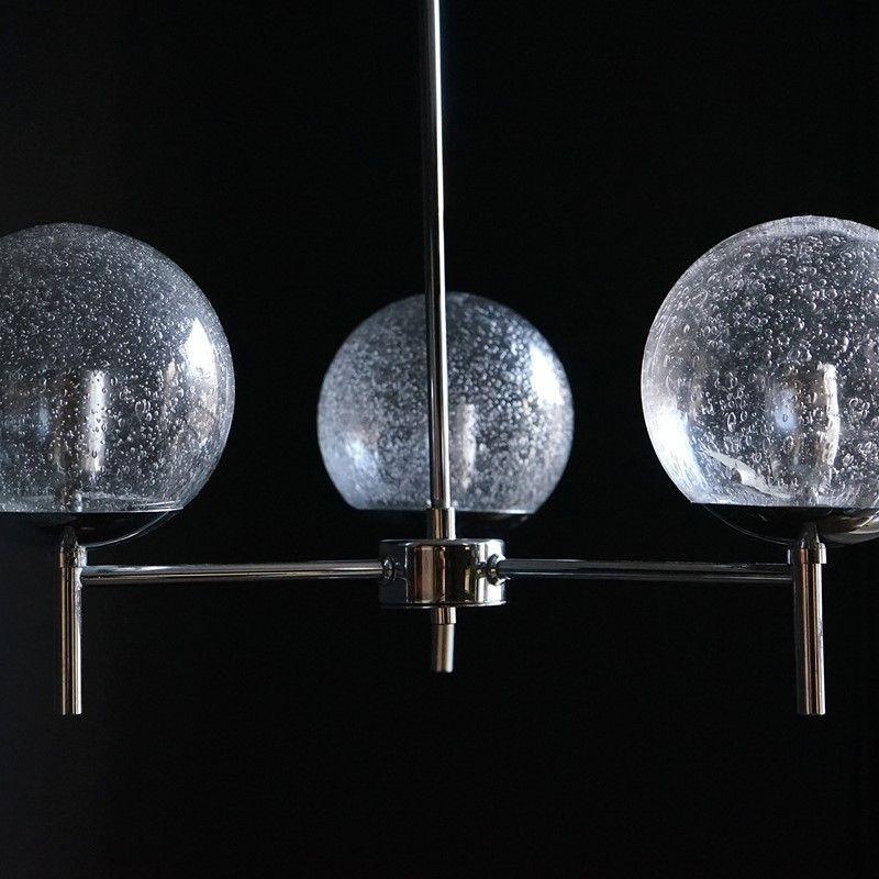 Vintage Hand Blown Bubble Glass and Chrome Chandelier, 1970s Ceiling Light  4
