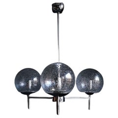 Vintage Hand Blown Bubble Glass and Chrome Chandelier, 1970s Ceiling Light