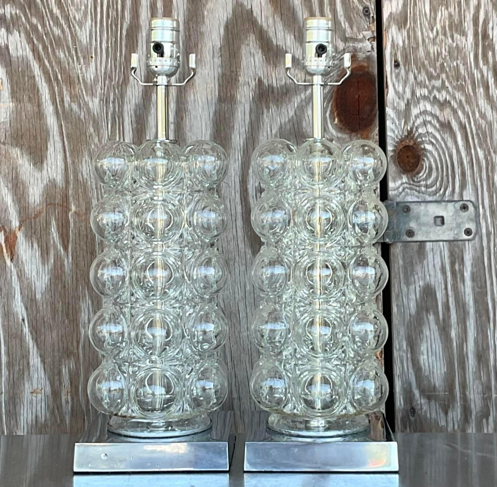 Vintage Bubble Glass Table Lamps, a Pair For Sale at 1stDibs