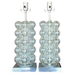 Vintage Bubble Glass Table Lamps, a Pair