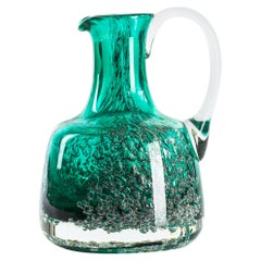 Vintage Bubble Green Glass Pitcher, Austria Mid-1900