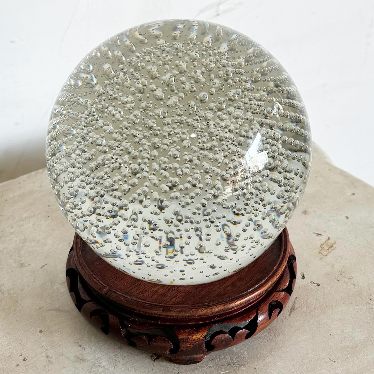 Crystal Vintage Bubbled Spherical Paper Weight Kaiser Krystal For Sale