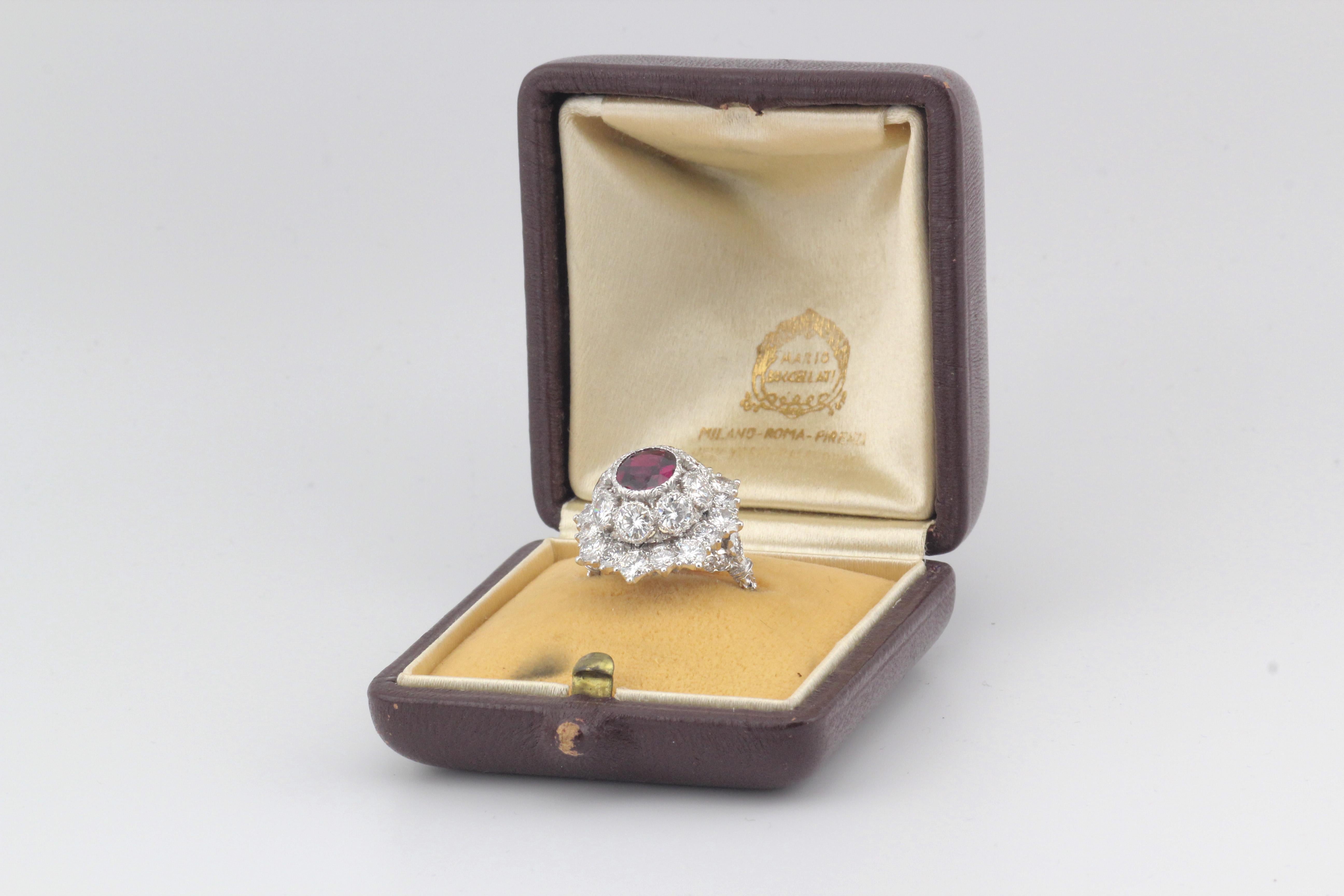 Vintage Buccellati 1.5 Carat No Heat Thai Ruby Diamond Platinum Ring Size 6.5 For Sale 8