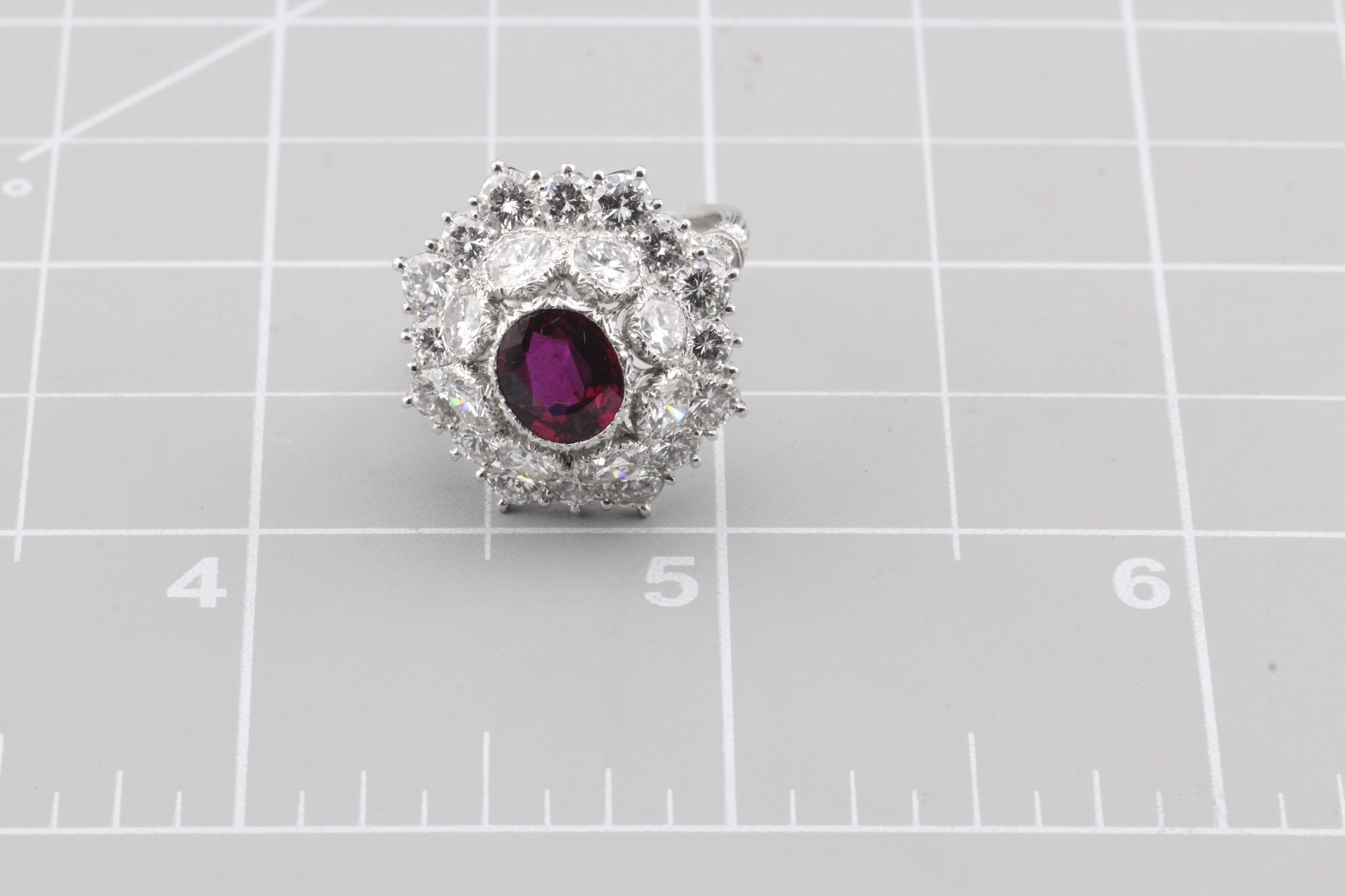 Vintage Buccellati 1.5 Carat No Heat Thai Ruby Diamond Platinum Ring Size 6.5 11