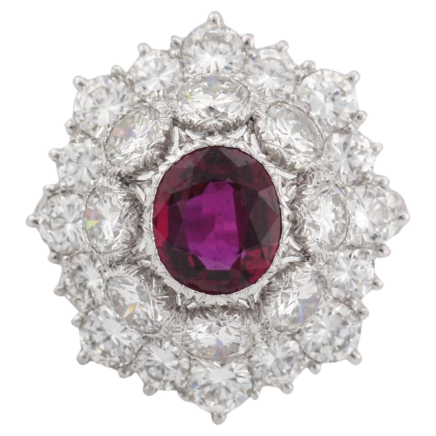 Vintage Buccellati 1,5 Karat unbehandelter thailändischer Rubin-Diamant-Platinring Größe 6,5, Vintage im Angebot