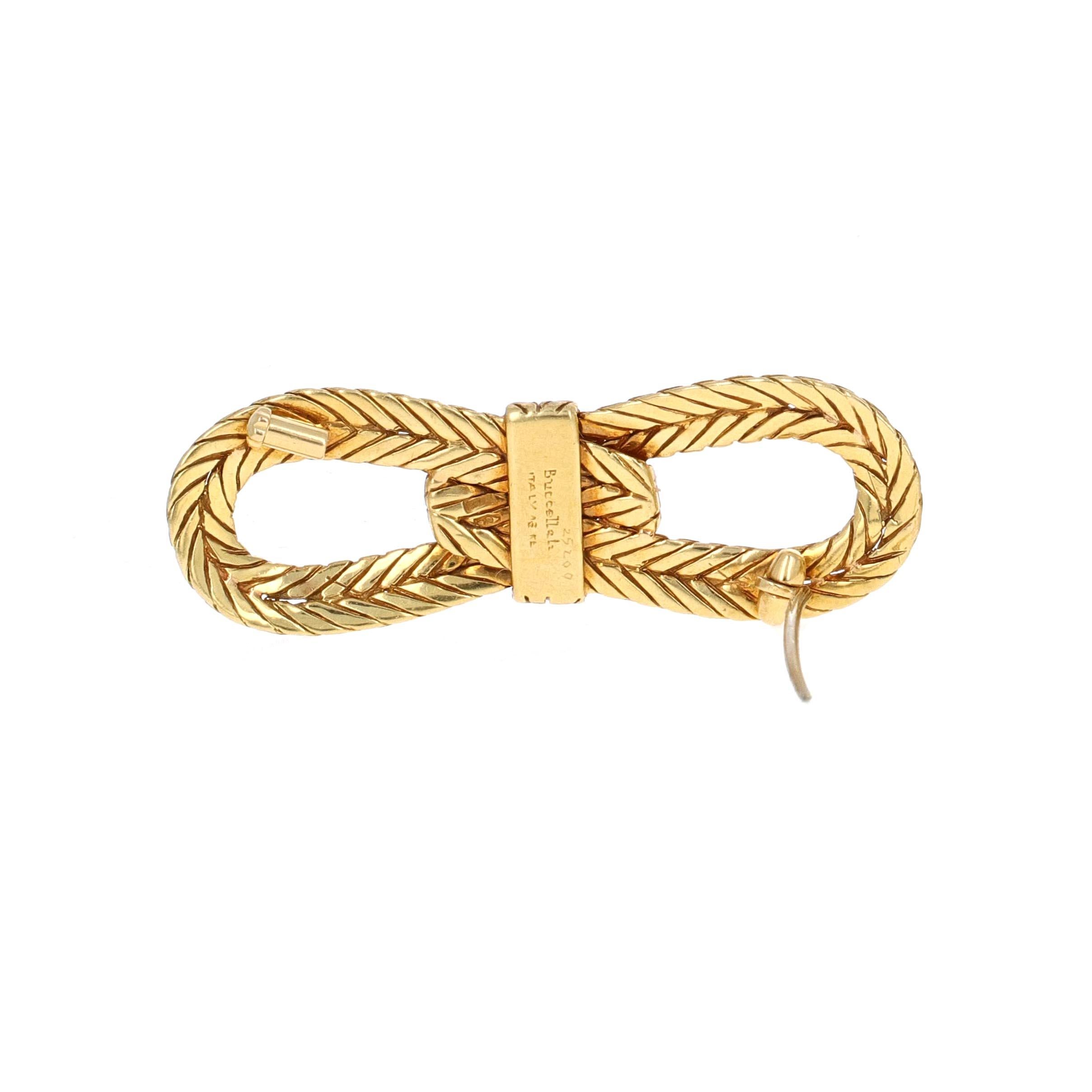 Vintage Buccellati, 18 Karat Yellow Gold Rope Textured Bow Brooches, Pair In Excellent Condition In Beverly Hills, CA