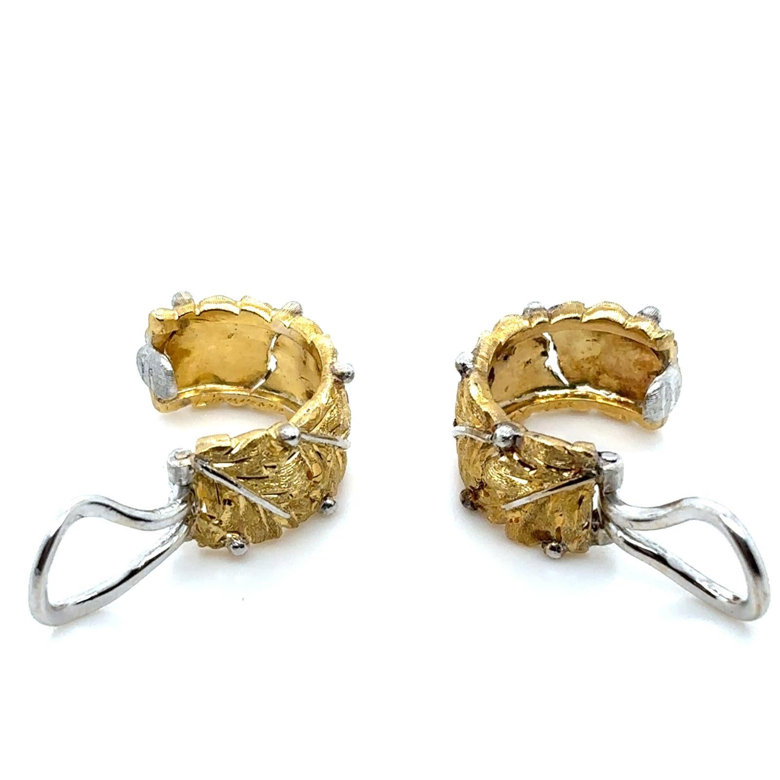Orecchini a cerchio d'epoca Buccellati in oro giallo bianco a 18 carati in vendita 5