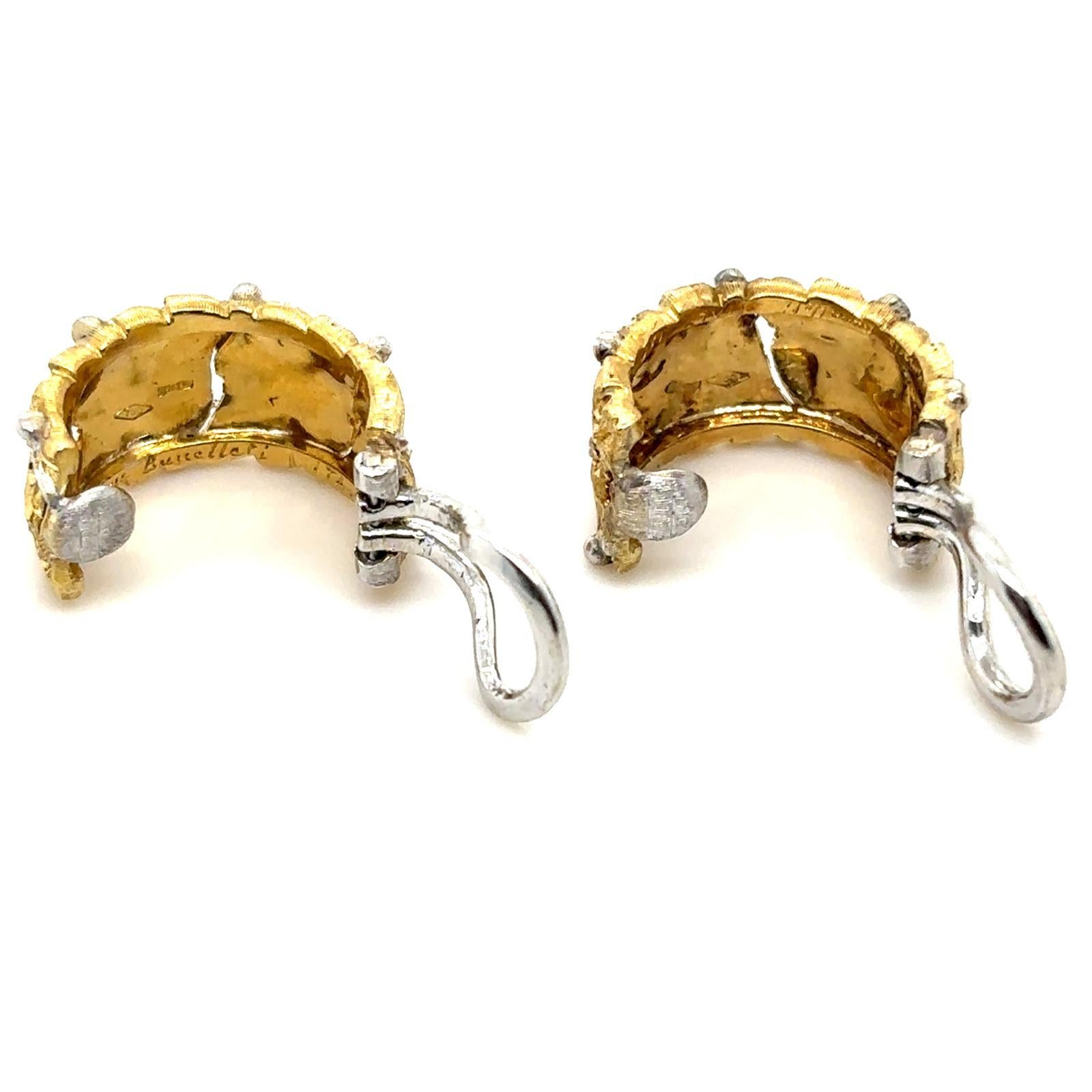 Orecchini a cerchio d'epoca Buccellati in oro giallo bianco a 18 carati in vendita 6