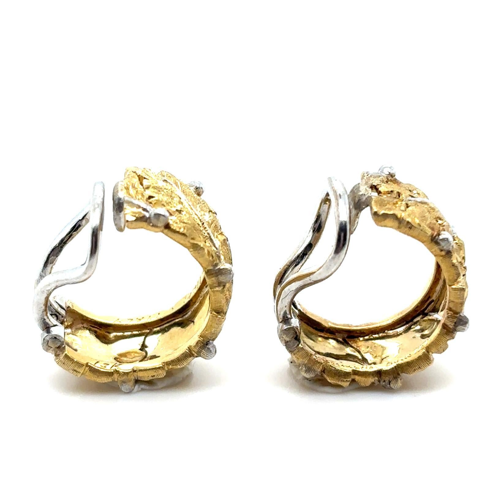 Rétro Orecchini a cerchio d'epoca Buccellati in oro giallo bianco a 18 carati in vendita