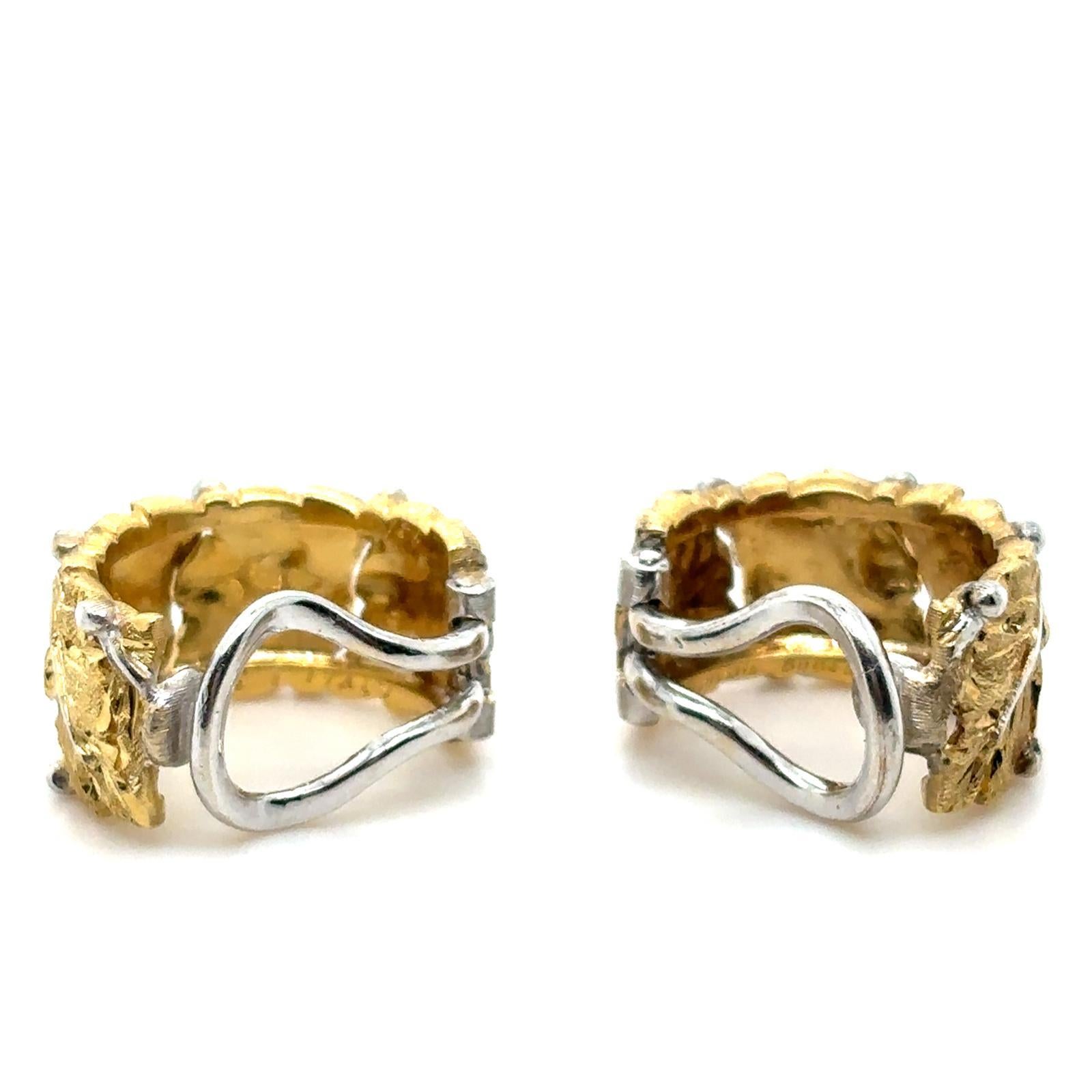 Orecchini a cerchio d'epoca Buccellati in oro giallo bianco a 18 carati in vendita 1