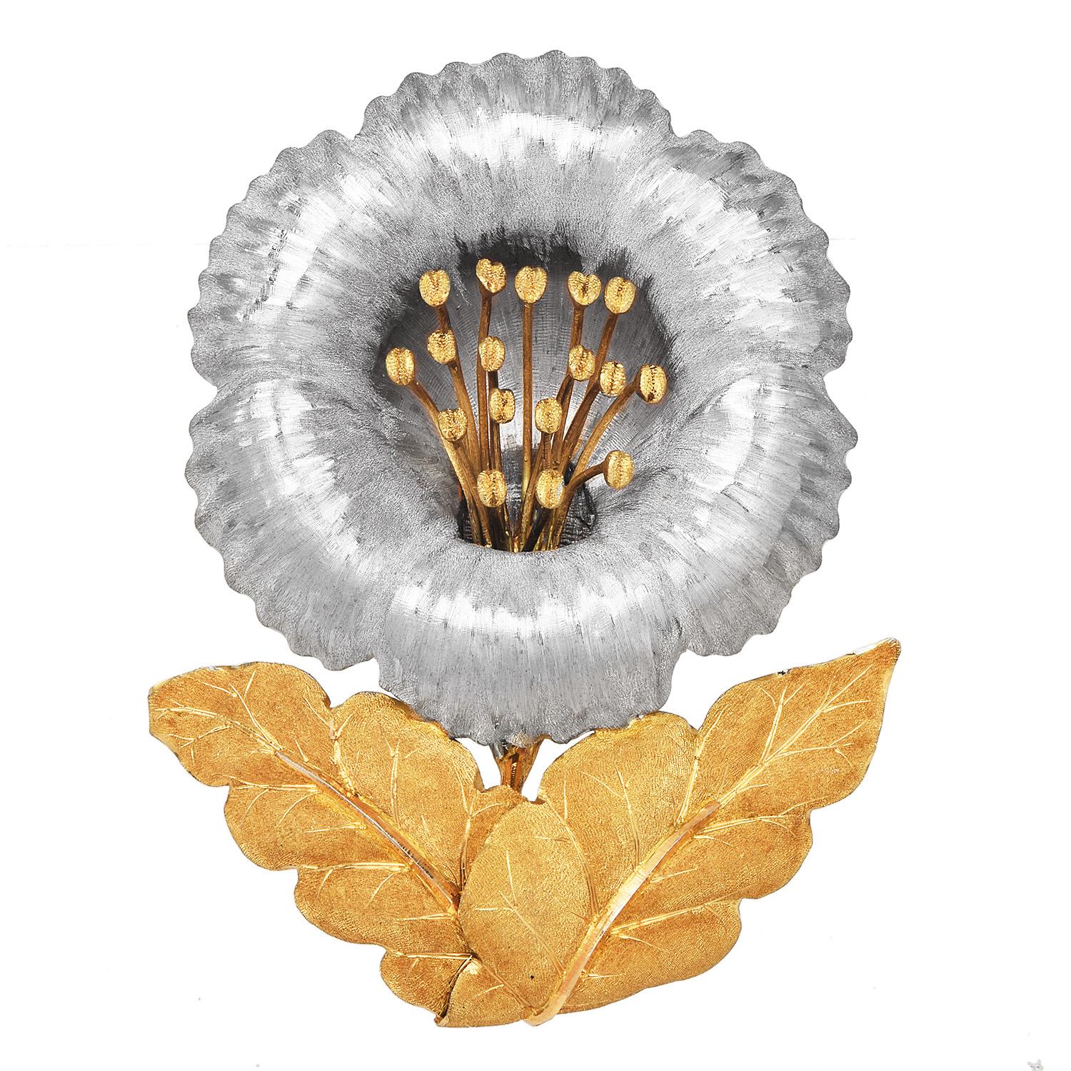 Retro Vintage Buccellati 18K Gold Flower Large Brooch Pin