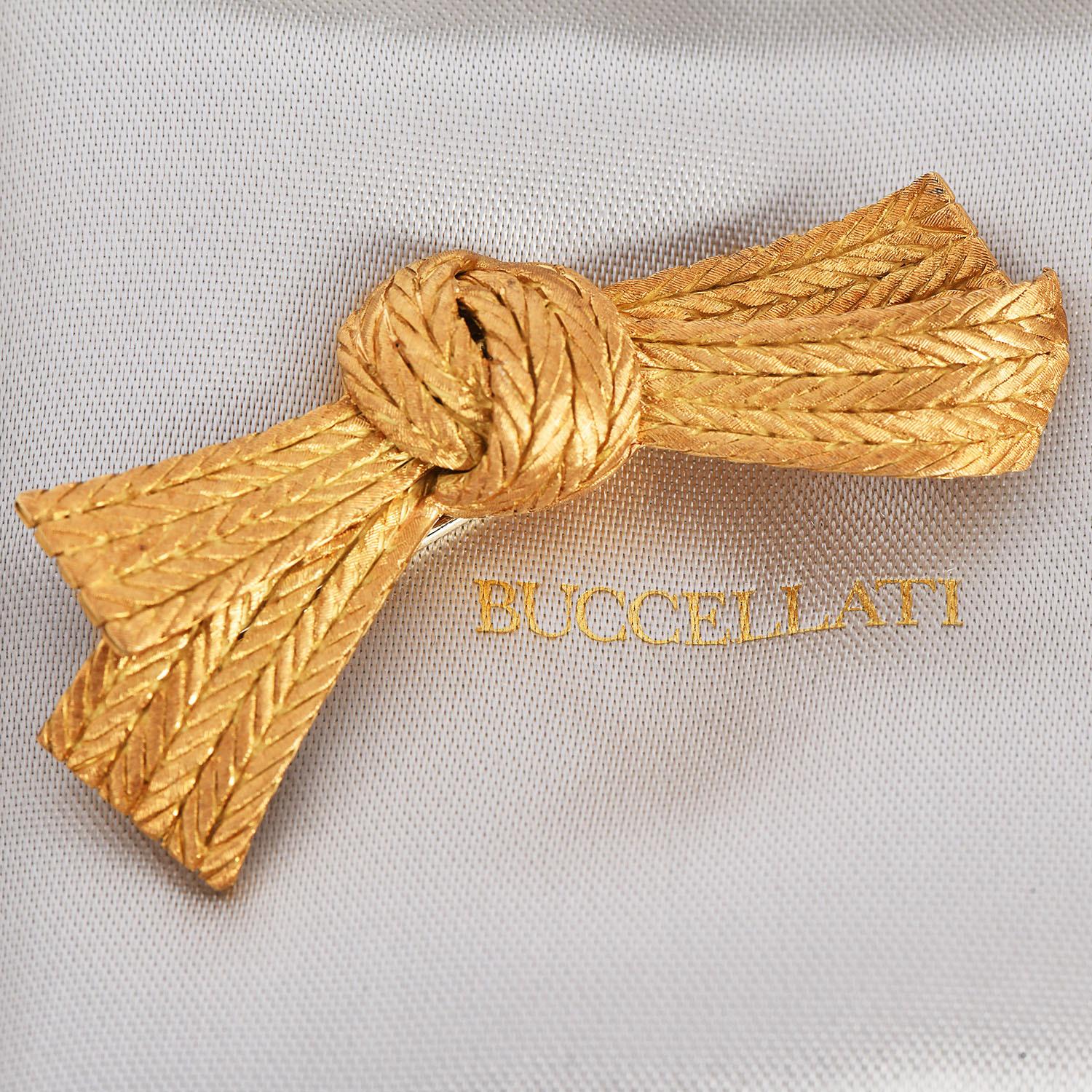 Vintage Buccellati 18K Gold Italian Woven Textured Bow Brooch 6