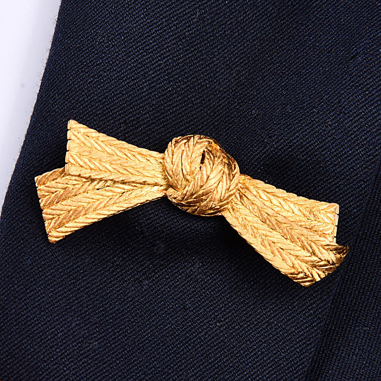Vintage Buccellati 18K Gold Italian Woven Textured Bow Brooch 7