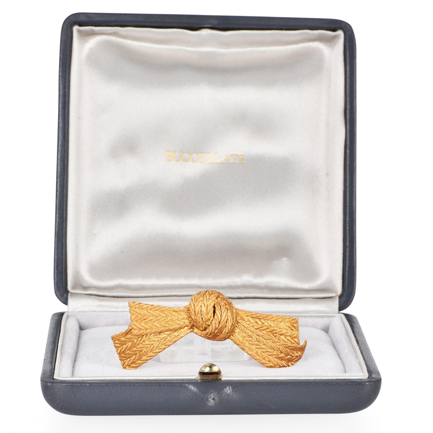 Retro Vintage Buccellati 18K Gold Italian Woven Textured Bow Brooch