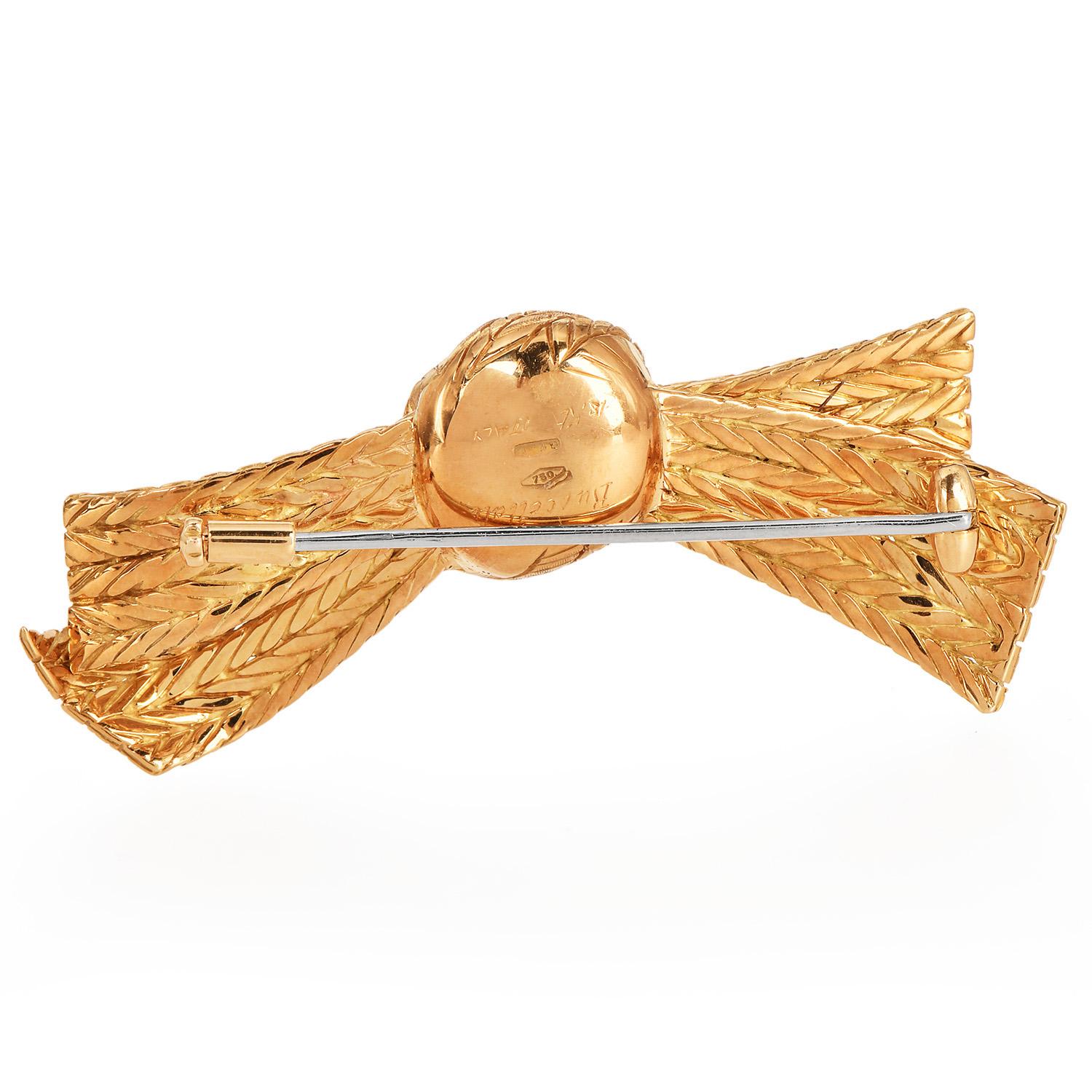 Vintage Buccellati 18K Gold Italian Woven Textured Bow Brooch 1
