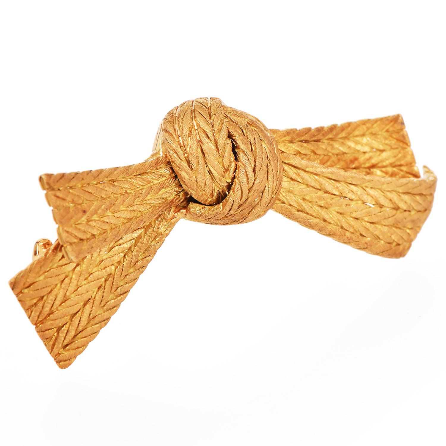 Vintage Buccellati 18K Gold Italian Woven Textured Bow Brooch 2