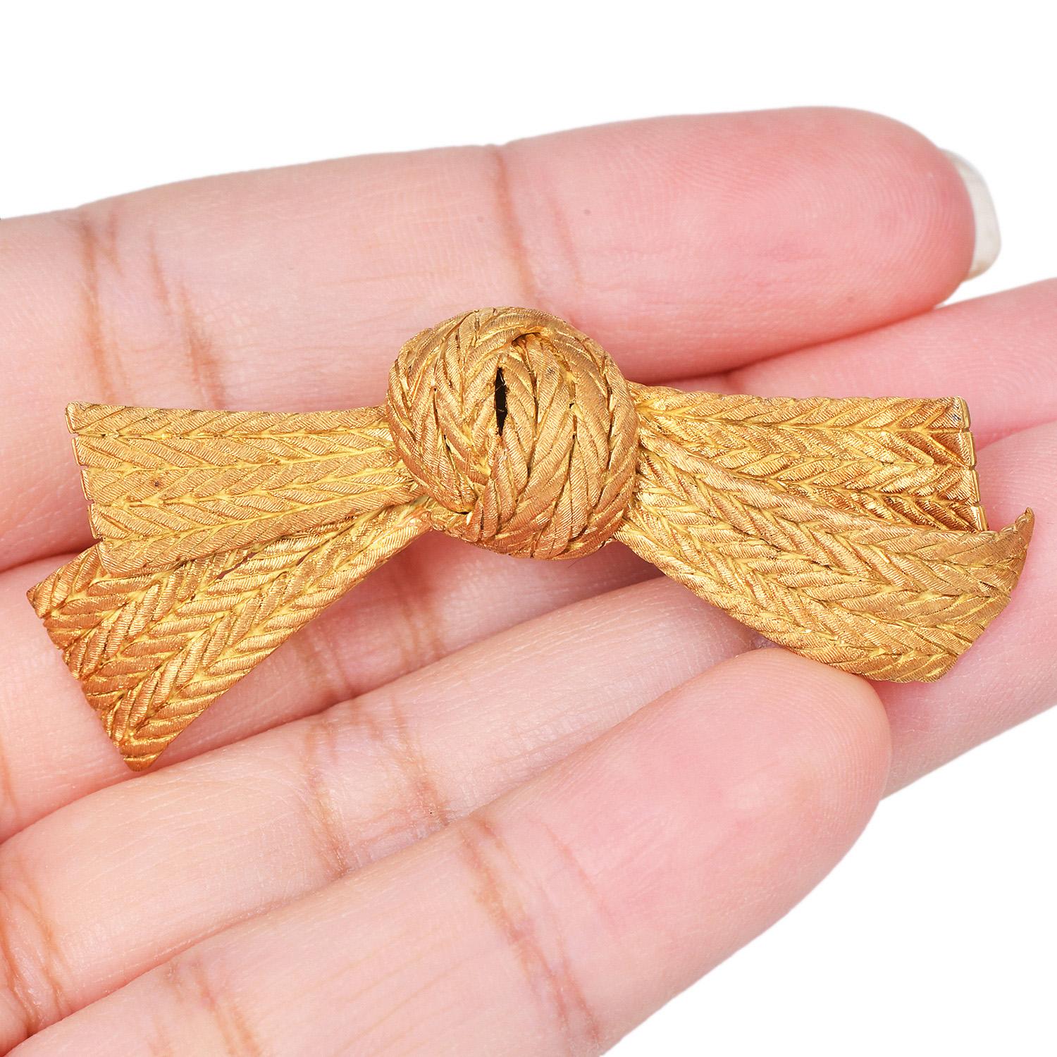Vintage Buccellati 18K Gold Italian Woven Textured Bow Brooch 3