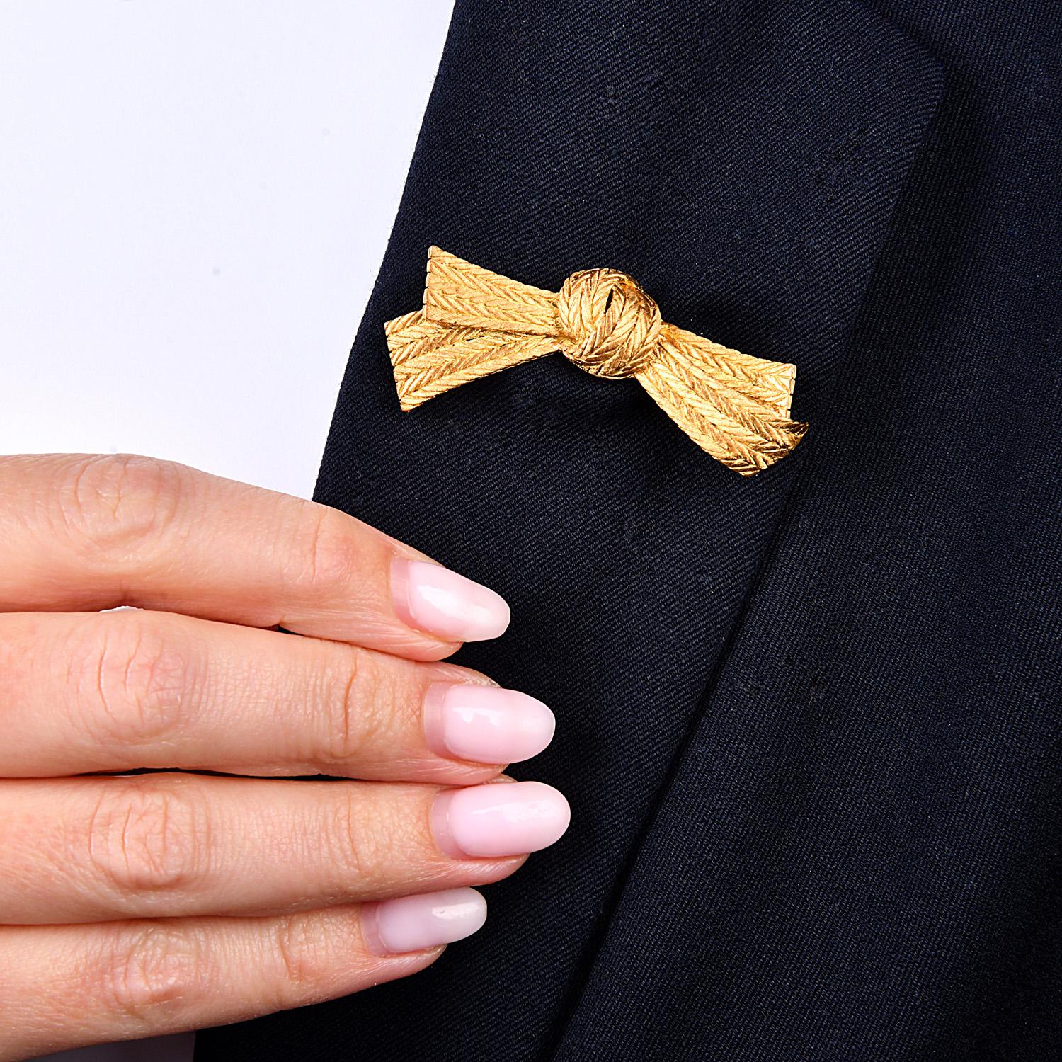 Vintage Buccellati 18K Gold Italian Woven Textured Bow Brooch 4
