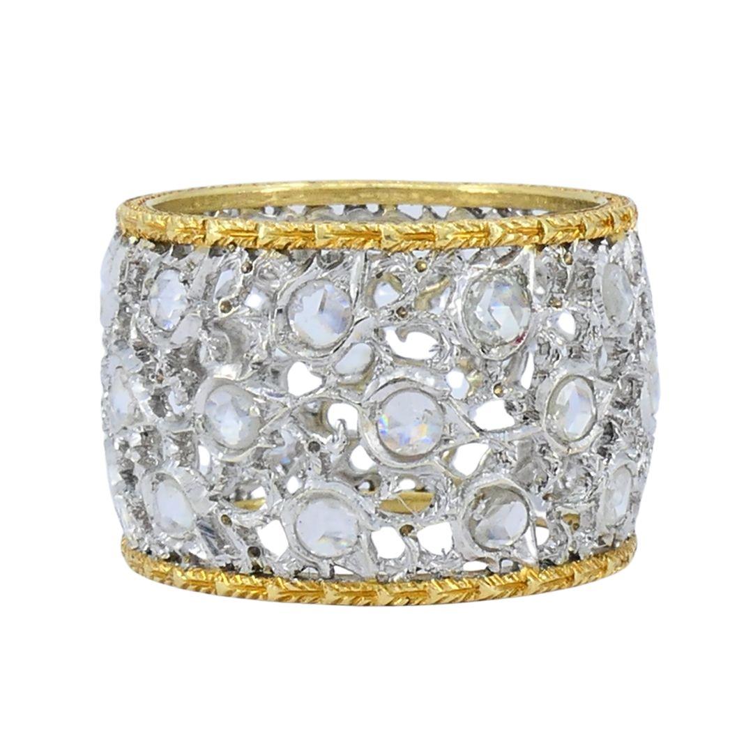 Vintage Buccellati 18k Zweifarbig Gold Diamond Open Work Band Ring im Zustand „Gut“ im Angebot in Beverly Hills, CA