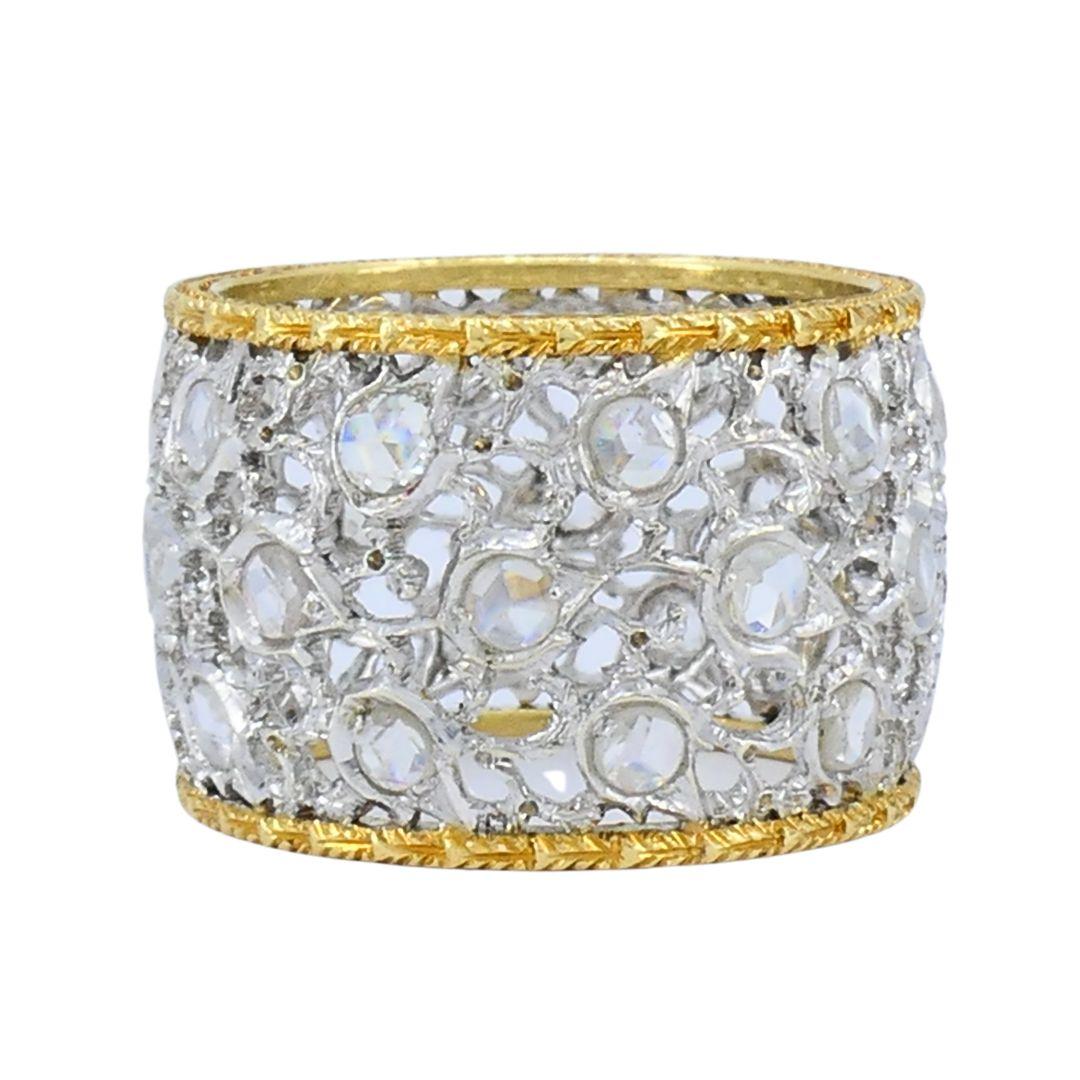 Vintage Buccellati 18k Zweifarbig Gold Diamond Open Work Band Ring für Damen oder Herren im Angebot