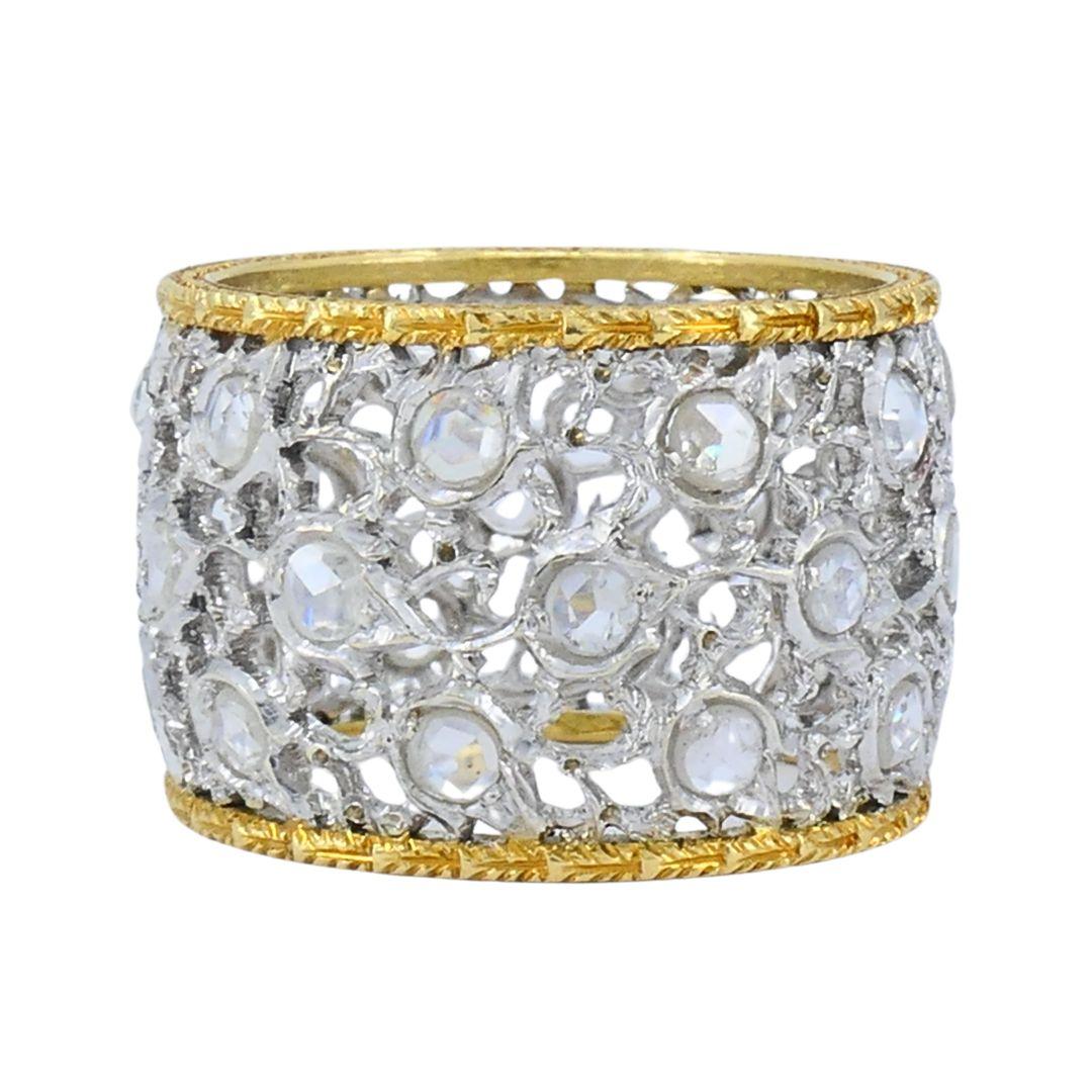 Vintage Buccellati 18k Zweifarbig Gold Diamond Open Work Band Ring im Angebot 1