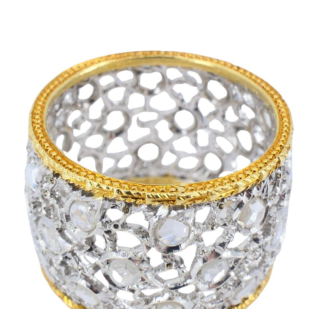 Vintage Buccellati 18k Zweifarbig Gold Diamond Open Work Band Ring im Angebot 3